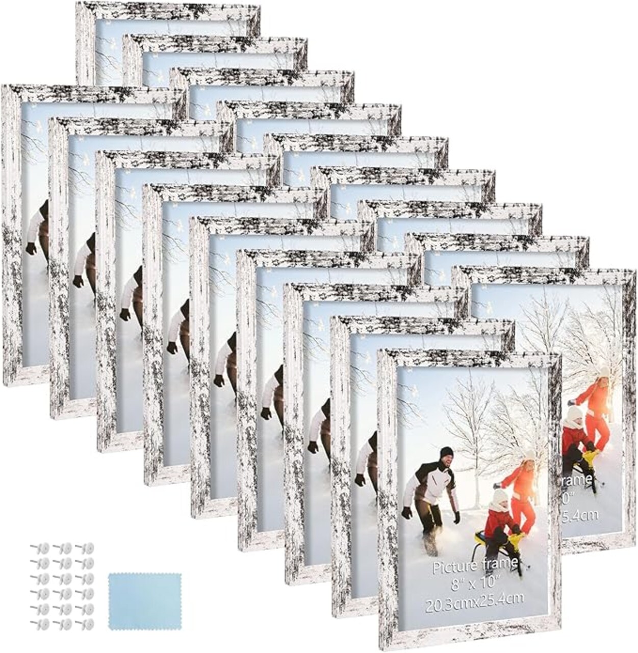 8x10 Wood Grain Picture Frame Bulk, Set of 18, Distressed White Wood Color Rustic Picture Frame for 8x10 Family, Wedding, or Team Photos, Tabletop or Wall